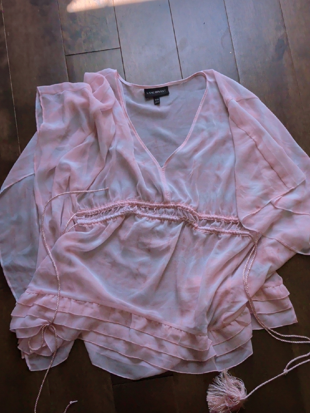 Lane Bryant Light Pink Sheer V-Neck Peasant Blouse